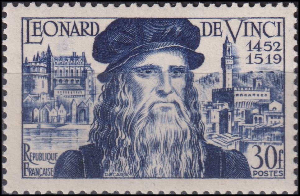 Timbre France 1952 n° 929 – Léonard de Vinci (1452-1519)