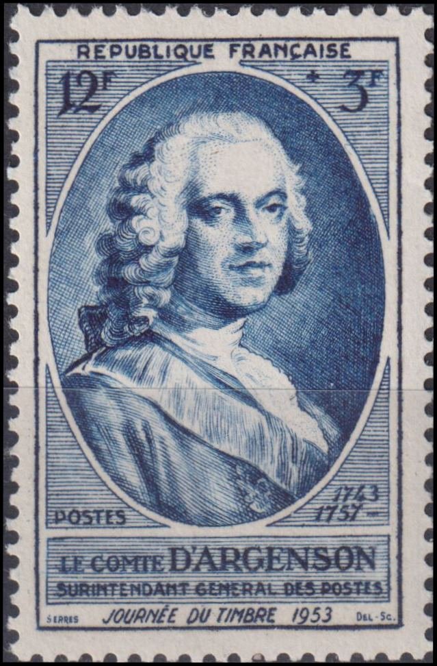 Timbre France 1953 n° 940 – Marc-Pierre, comte d'Argenson (1696-1764)