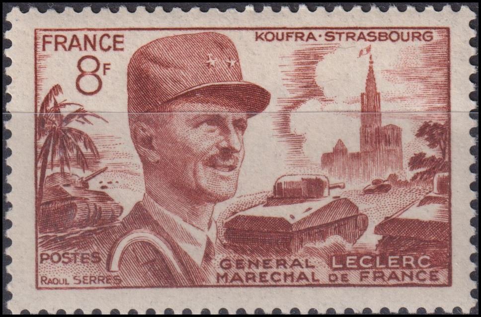 Timbre France 1953 n° 942 – Le Maréchal Leclerc (1902-1947), Cathédrale de Strasbourg