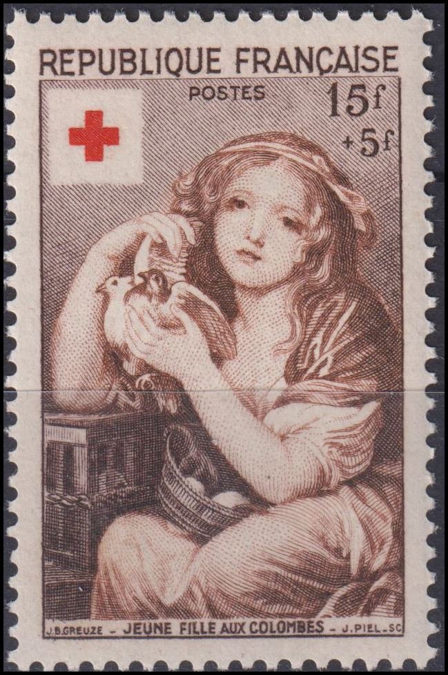 Timbre France 1954 n° 1007 – Jeune fille aux colombes