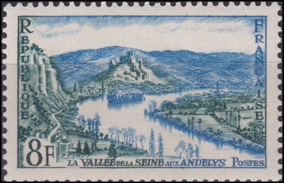 Timbre France 1954 n° 977 – La Vallée de la Seine aux Andelys