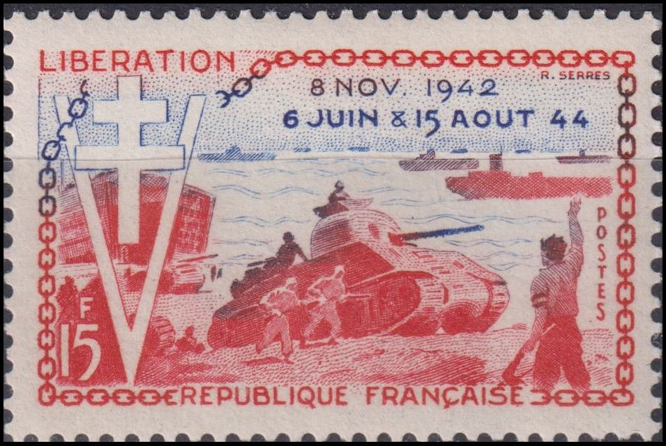 Timbre France 1954 n° 983 – Débarquement alliés en Afrique du Nord le 8 novembre 1942