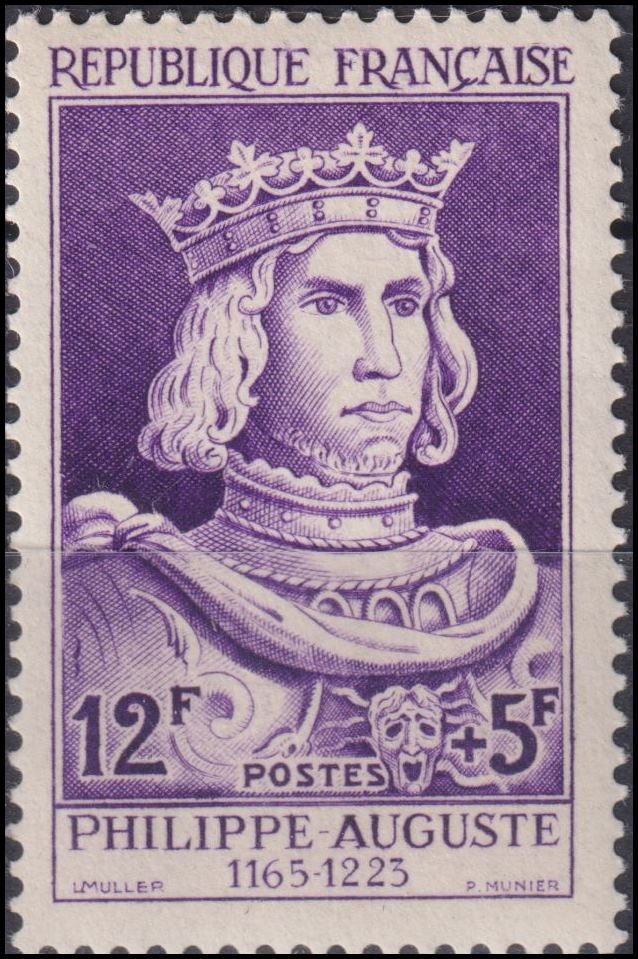 Timbre France 1955 n° 1027 – Philippe Auguste (1165-1225)