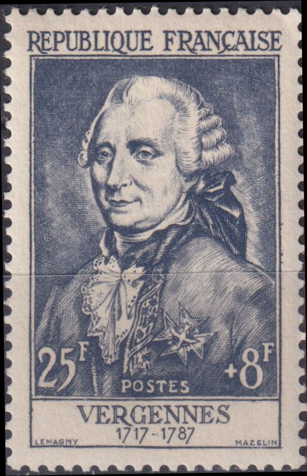 Timbre France 1955 n° 1030 – Charles Gravier, comte de Vergennes (1717-1787)