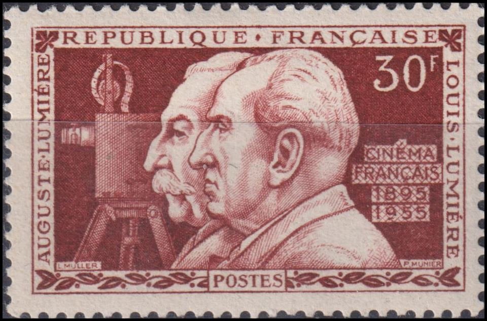Timbre France 1955 n° 1033 – Auguste (1862-1954) et Louis Lumière (1864-1948)