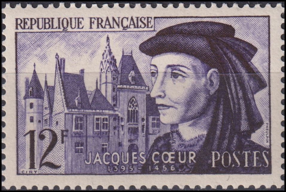 Timbre France 1955 n° 1034 – Jacques Coeur et son palais de Bourges (1395-1456)