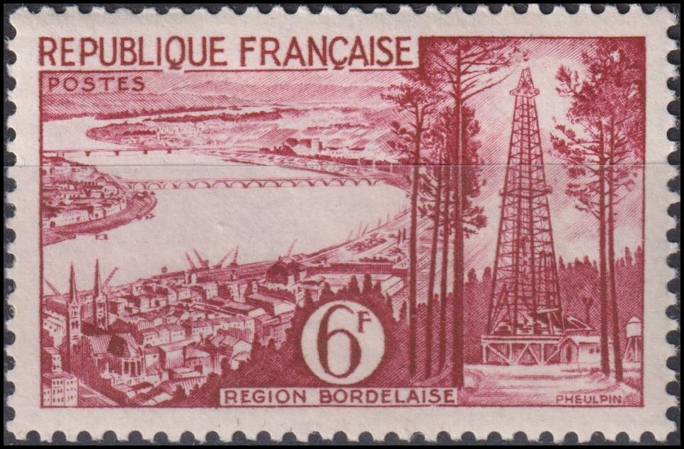 Timbre France 1955 n° 1036 – La Gironde et puits de pétrole de Parentis